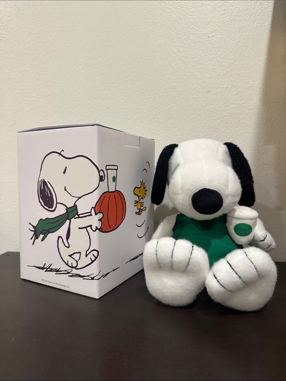 Starbucks Peanuts Snoopy Barista Plush Stuffed Animal Black White Green NWT NIB